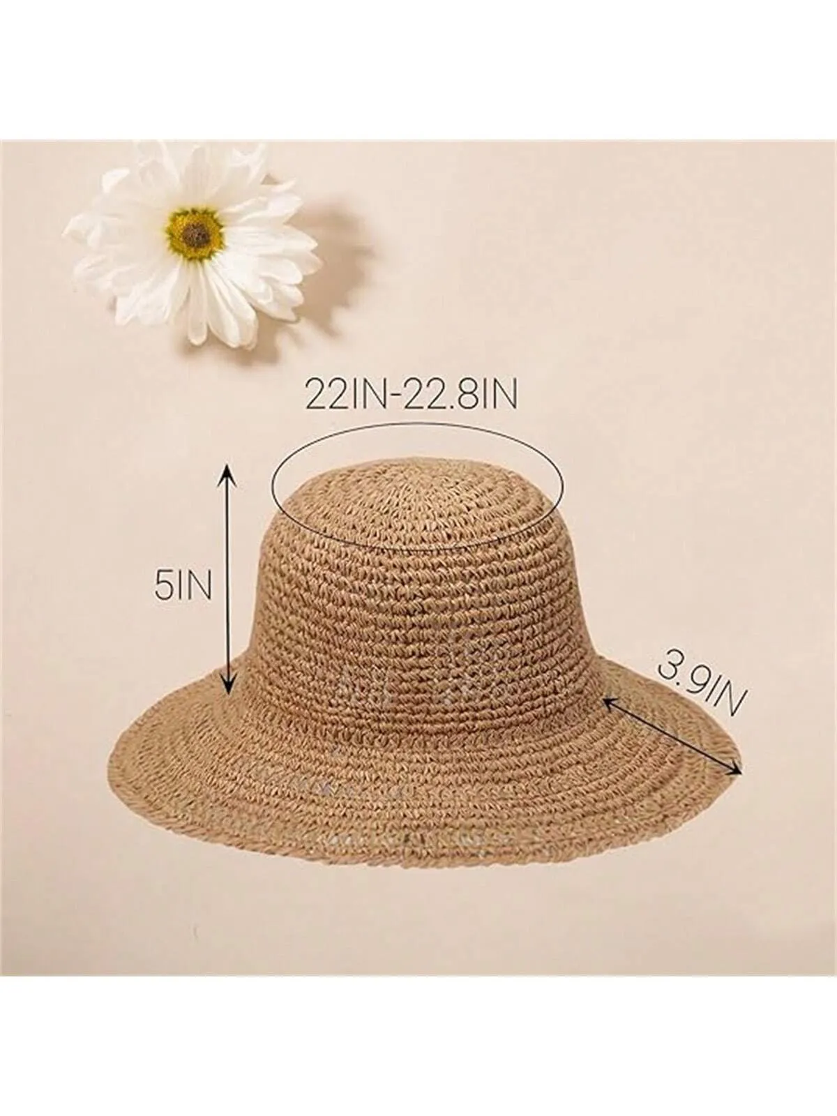 1pc Foldable Handmade Solid Color Crocheted Sun Hat, Women Beach Vacation Wide Brim Hat