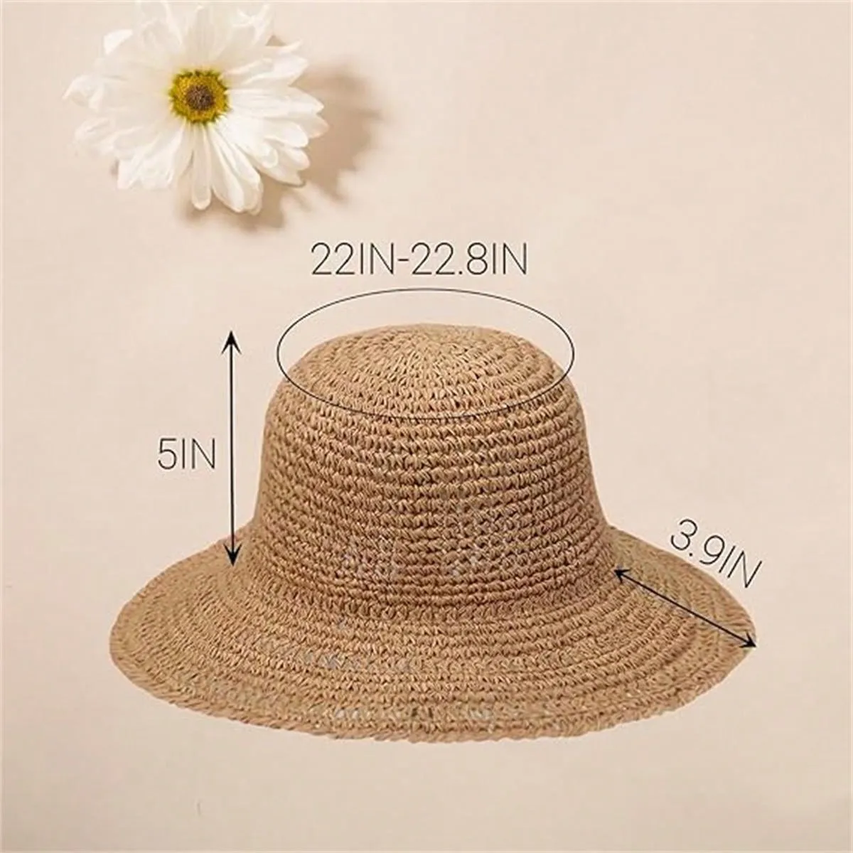 1pc Foldable Handmade Solid Color Crocheted Sun Hat, Women Beach Vacation Wide Brim Hat