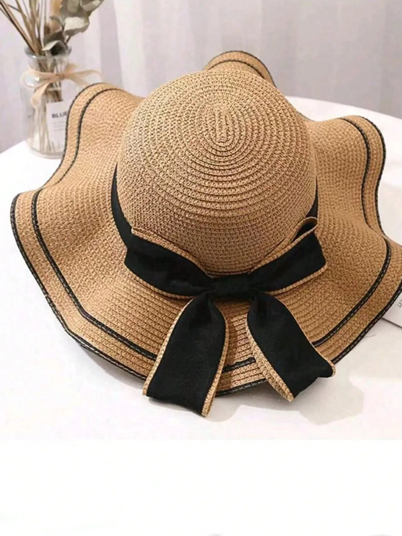 1pc Multicolor Women's Sun Hat For Summer, Travel.Beach,Vacation With Wide Brim & Uv Protection;Classic, Stylish, Personality Trend 2024 New ModelFor Traveling, Hiking, & Outdoor Activities Boho Bow