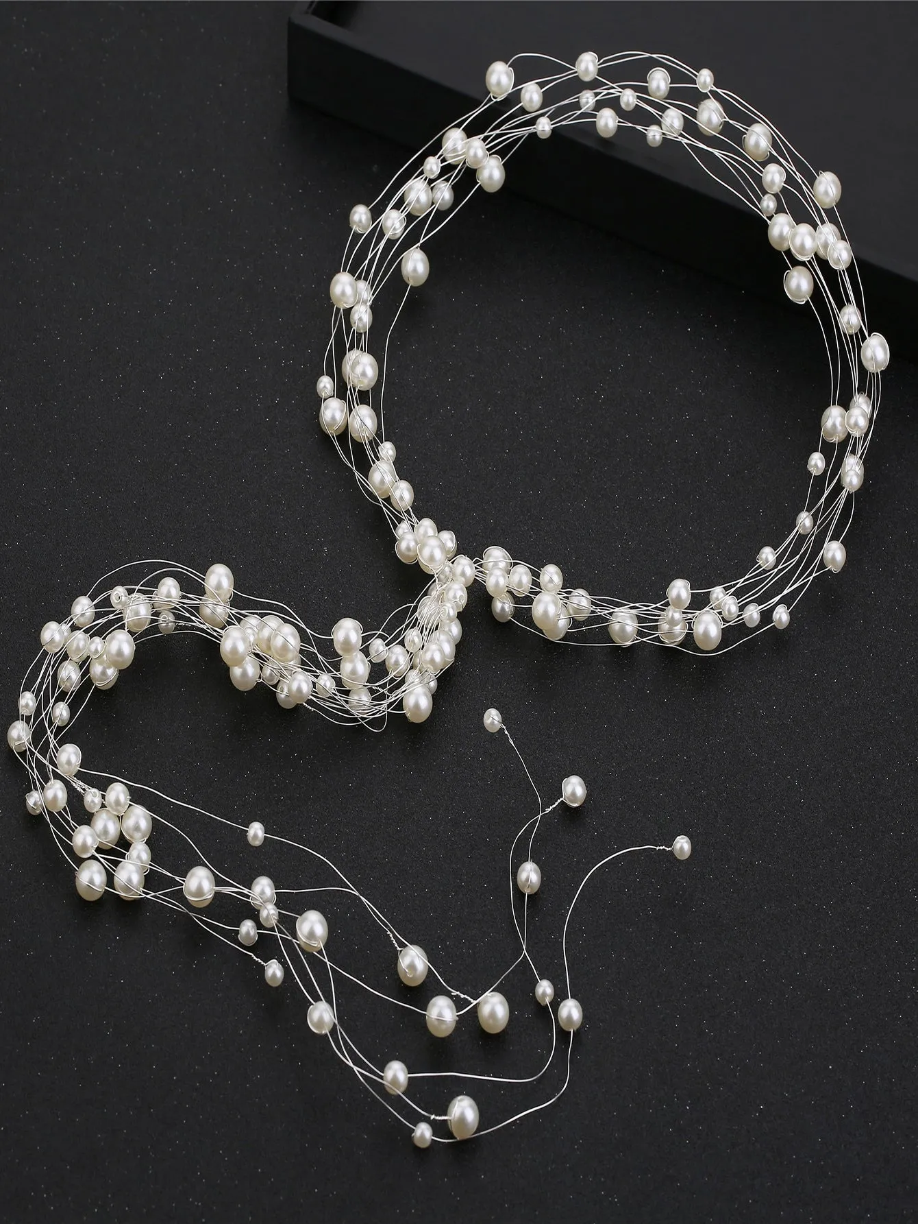 1pc Women's Silver Thread Multi-Layer Pearl Decor Hair Band With Extended Elastic Hair Ties Boho Tiaras