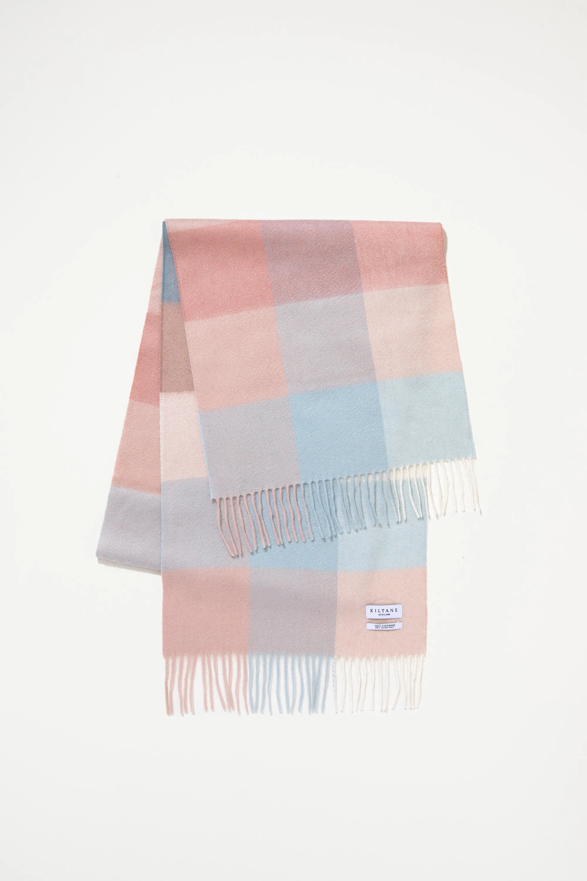 3 Square Check Cashmere Wide Scarf - Seashell