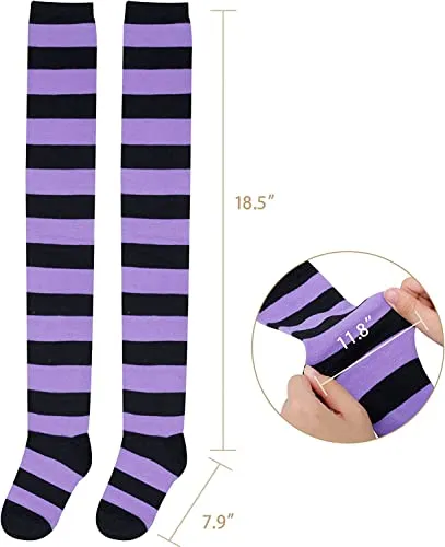 6 Pair Kawaii Stripe Printed Thigh High Socks, Over Knee Long Socks, Cosplay Party Cute Uniform Over knee Socks, Women Sock