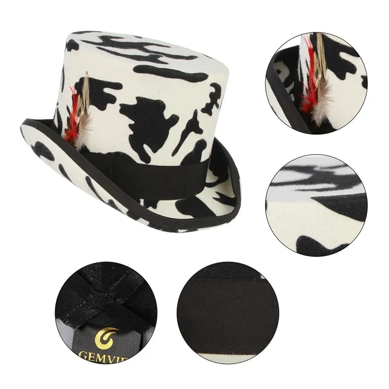 Black and White Graphic 100% Wool Felt Top Hats