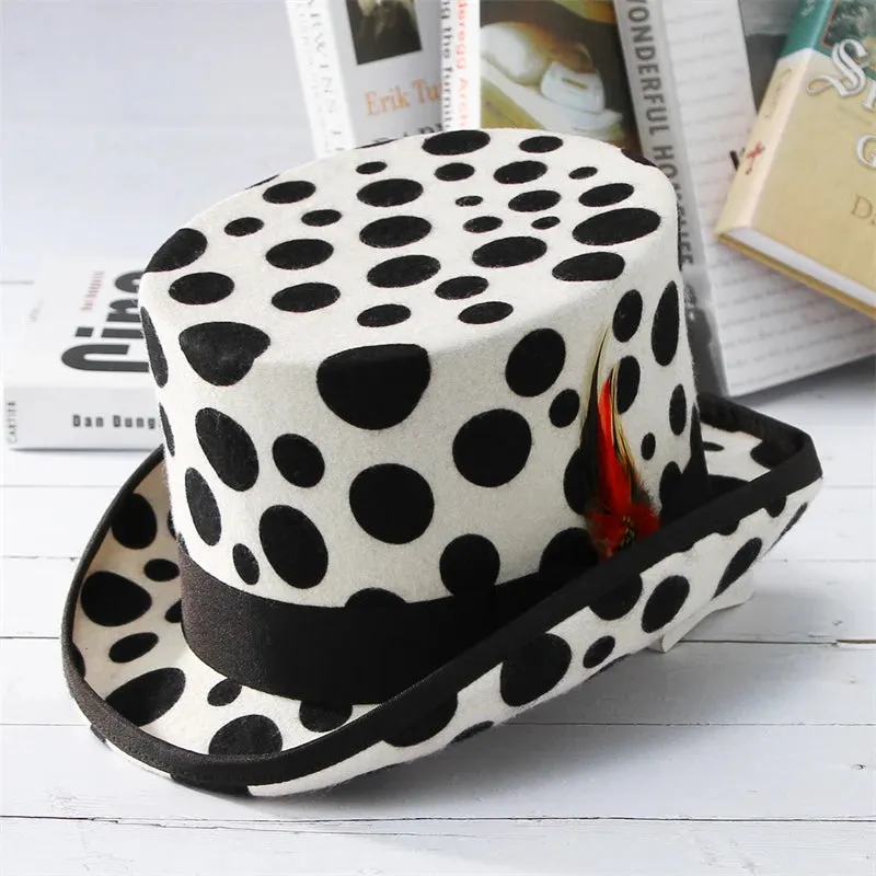 Black and White Graphic 100% Wool Felt Top Hats