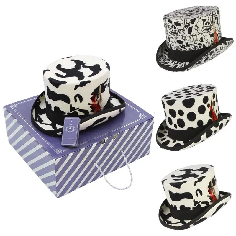 Black and White Graphic 100% Wool Felt Top Hats