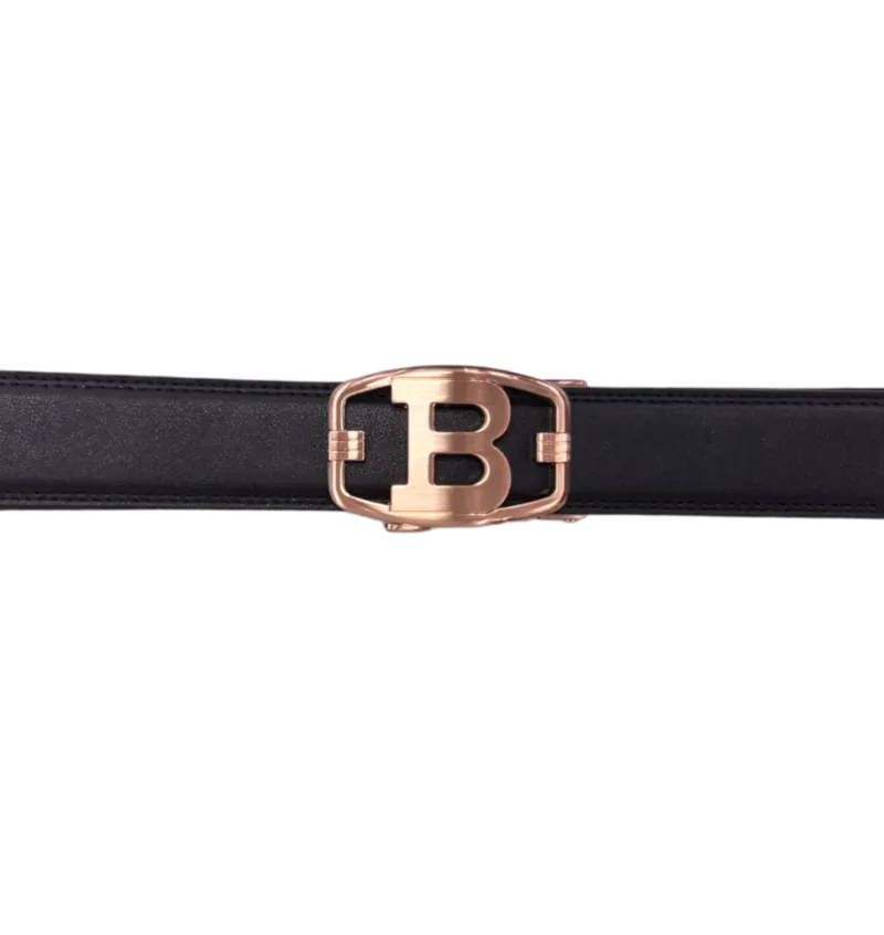 Black Men's Genuine Leather Belt B Gold Buckle Luxury belt