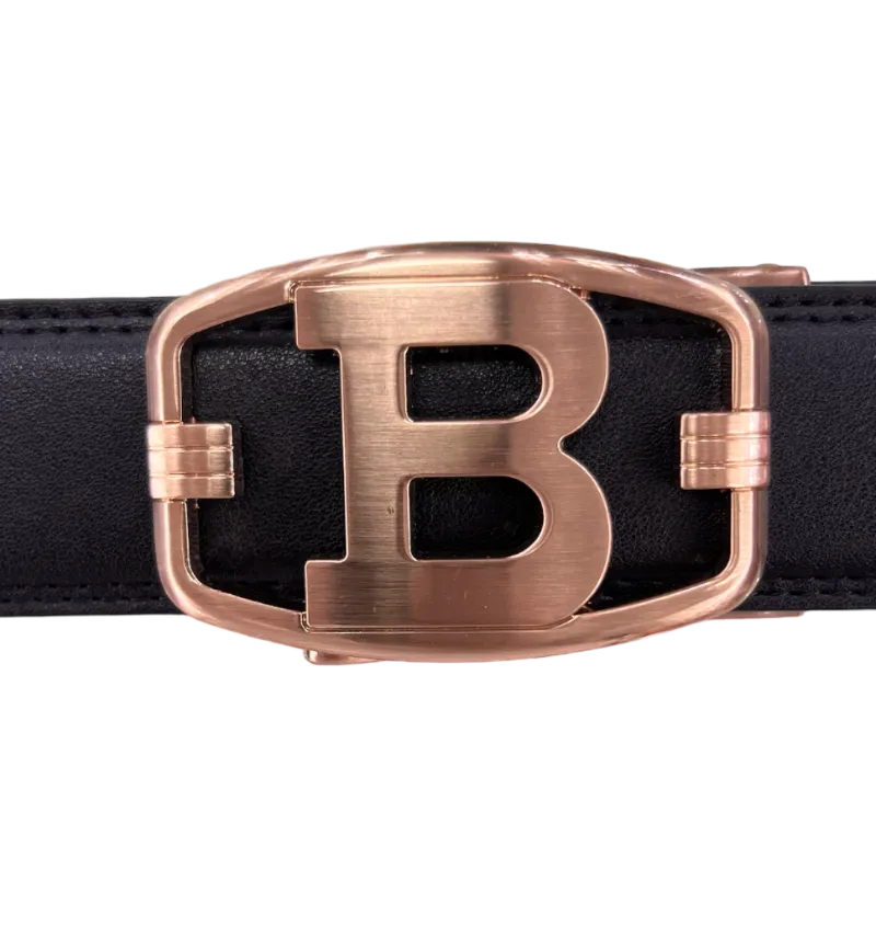 Black Men's Genuine Leather Belt B Gold Buckle Luxury belt