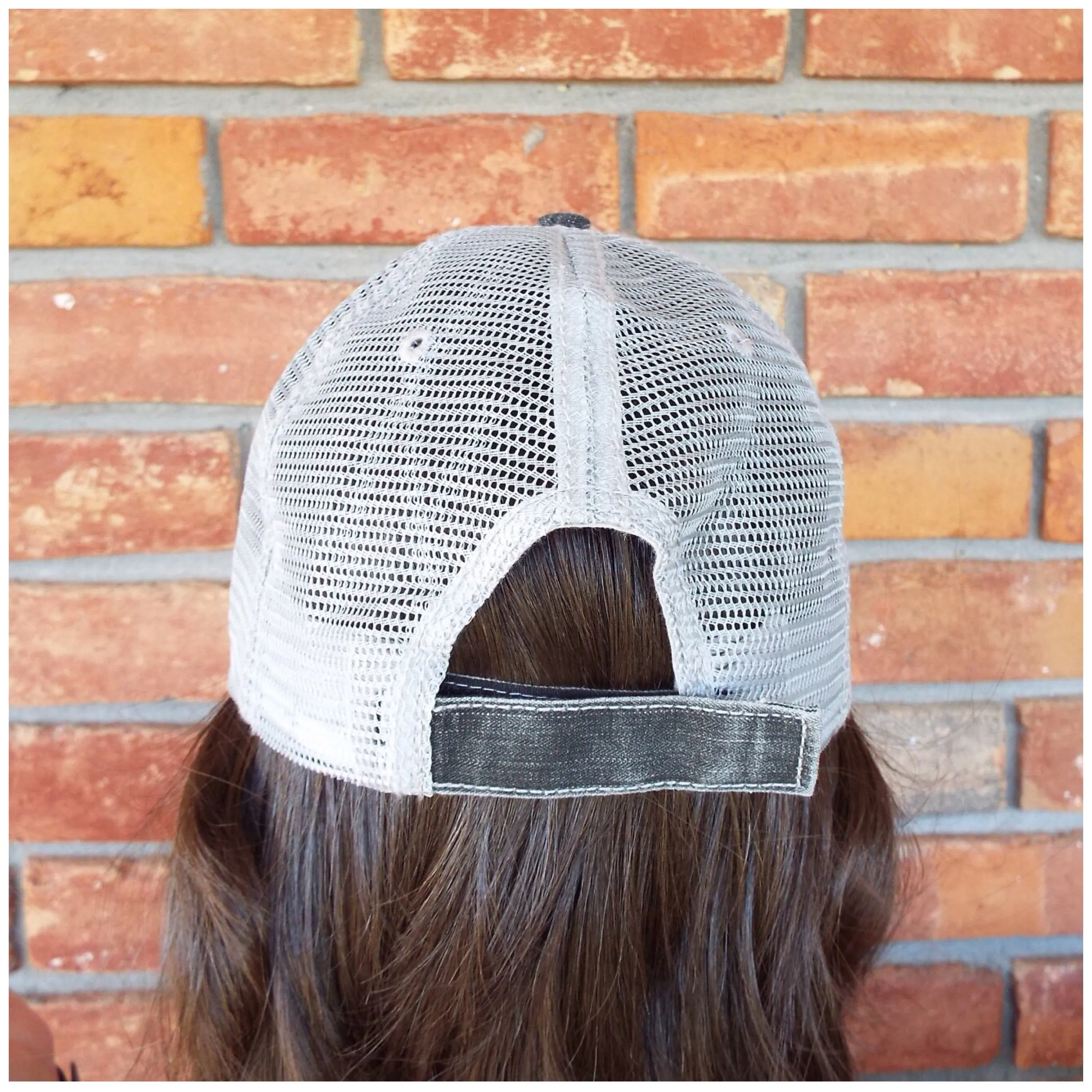 “Boho Babe” Distressed Embroidered Trucker Hat Mesh Back Adjustable Dark Gray OS