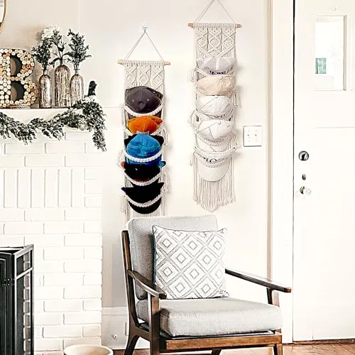 Boho Baseball Cap Hanger-1 Pack-Macrame Hat Organizer for Ball Caps Holder Over Door, Hat Rack for Wall, Cap Rack for Decoration and Display, Boho Handmade Cap Display