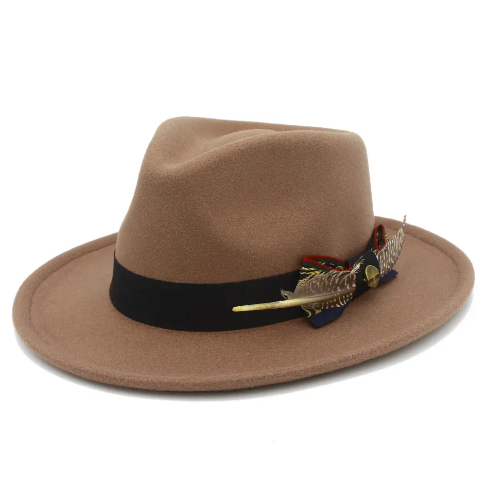 Bowknot Feather Belt Fedora Hats Unisex