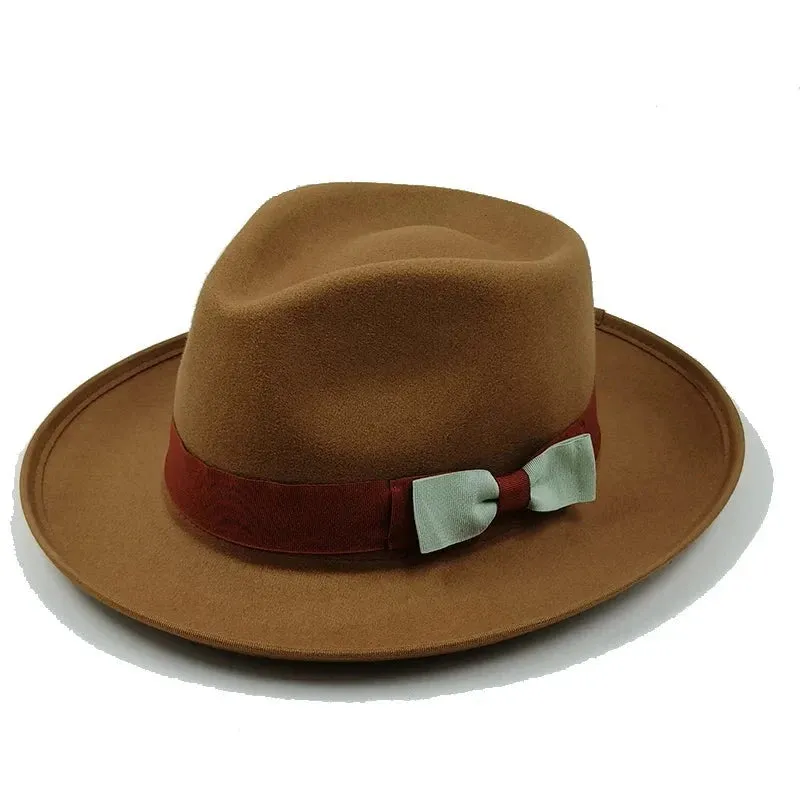 Bowknot Feather Belt Fedora Hats Unisex