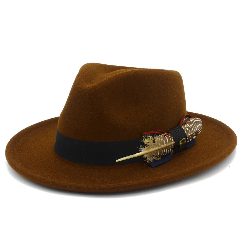 Bowknot Feather Belt Fedora Hats Unisex