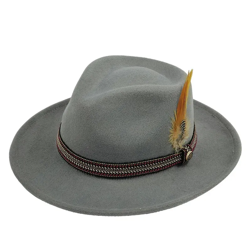 Bowknot Feather Belt Fedora Hats Unisex