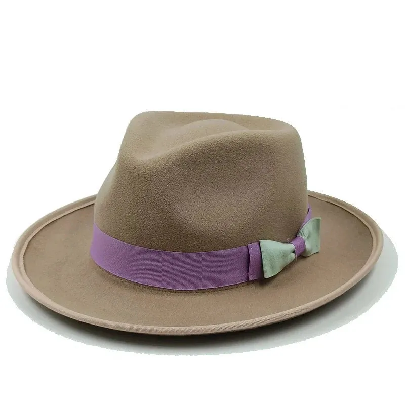 Bowknot Feather Belt Fedora Hats Unisex