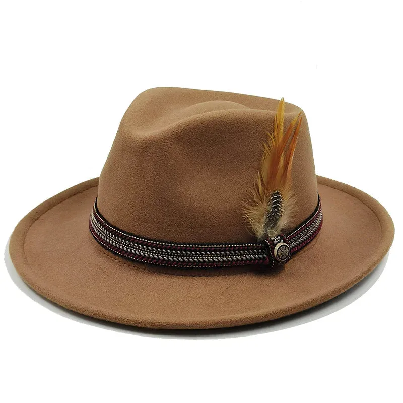 Bowknot Feather Belt Fedora Hats Unisex