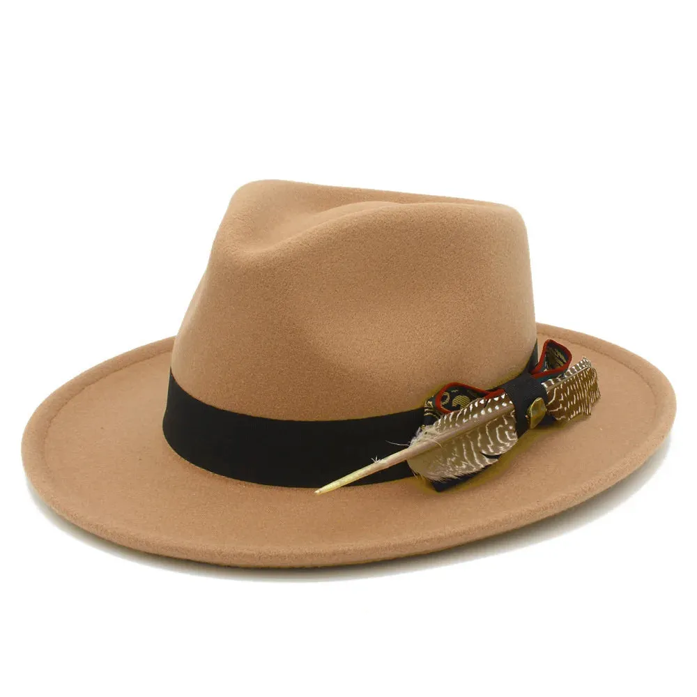 Bowknot Feather Belt Fedora Hats Unisex