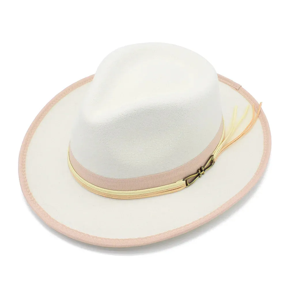 Bowknot Feather Belt Fedora Hats Unisex