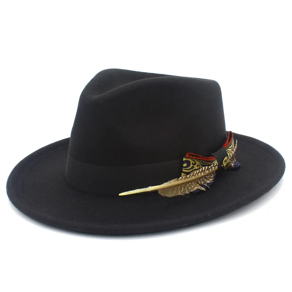 Bowknot Feather Belt Fedora Hats Unisex