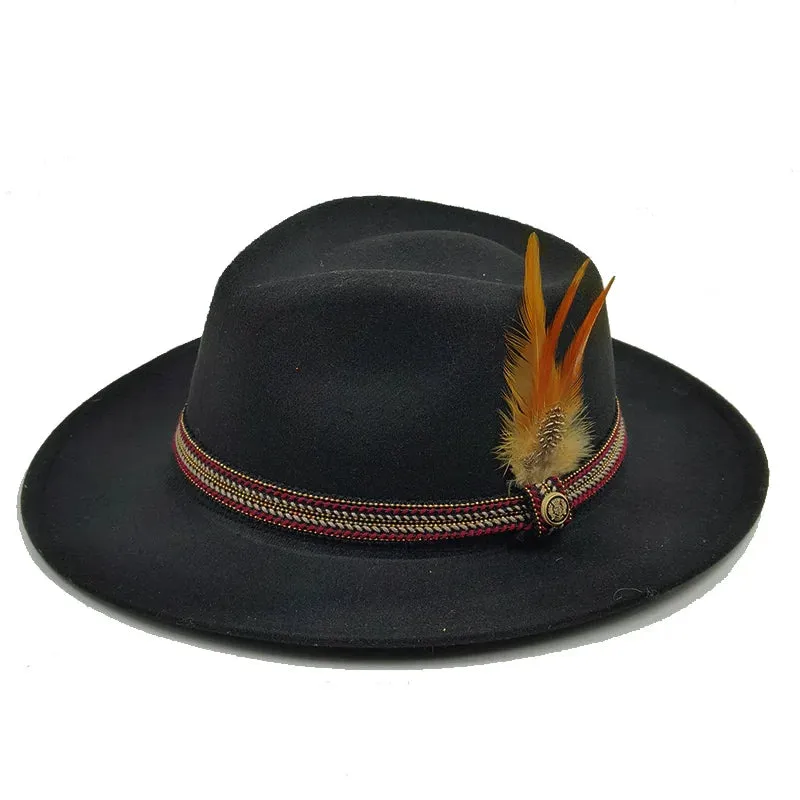 Bowknot Feather Belt Fedora Hats Unisex