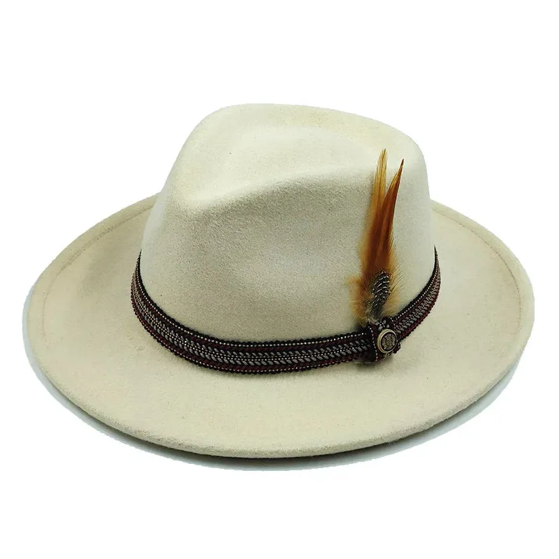 Bowknot Feather Belt Fedora Hats Unisex