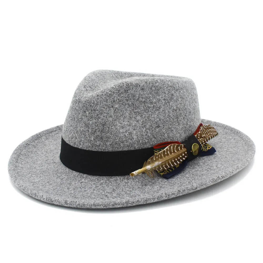 Bowknot Feather Belt Fedora Hats Unisex