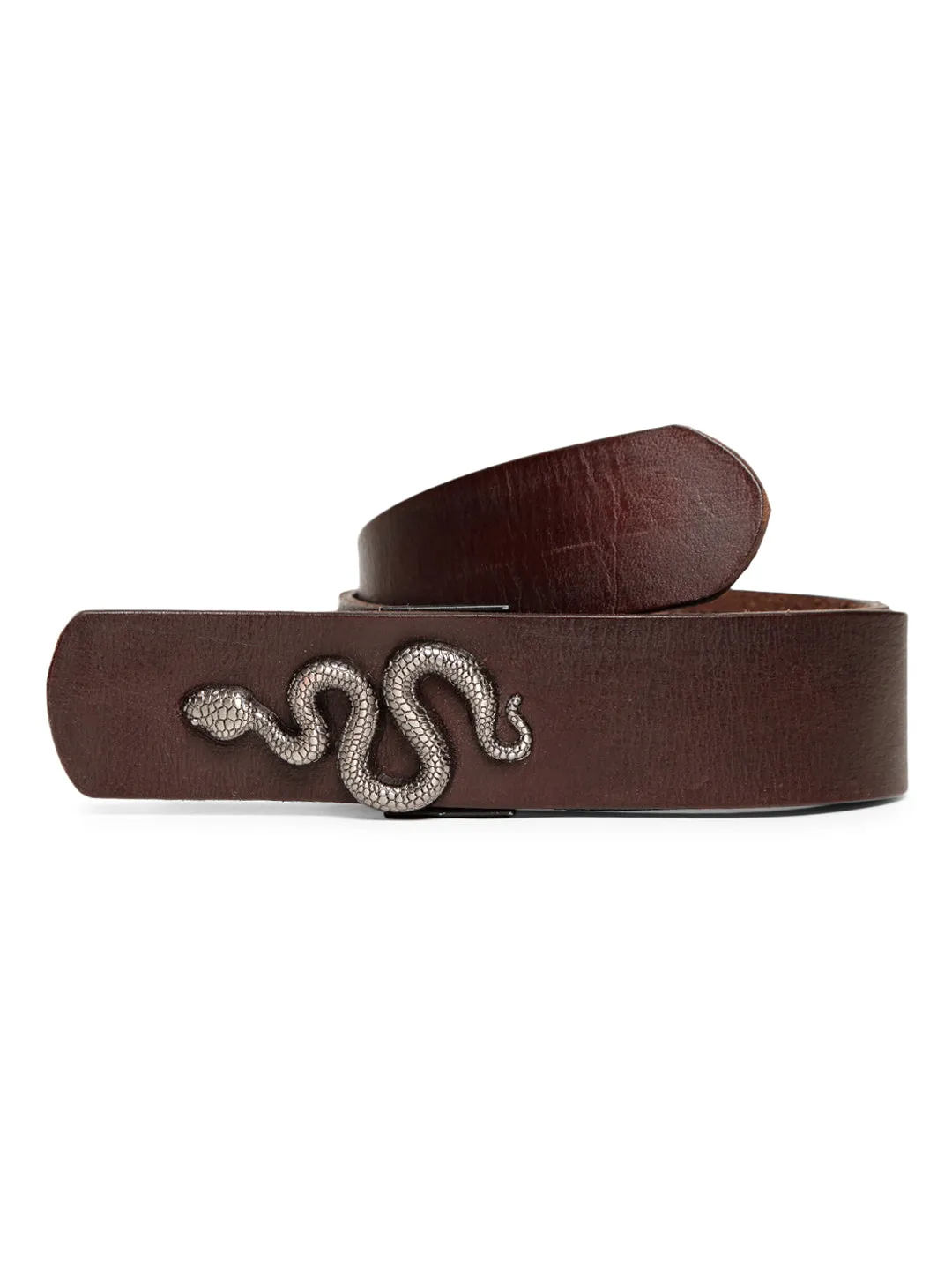 Brown Plain Belt With Snake-shaped Metal Buckle By Art N Vintage