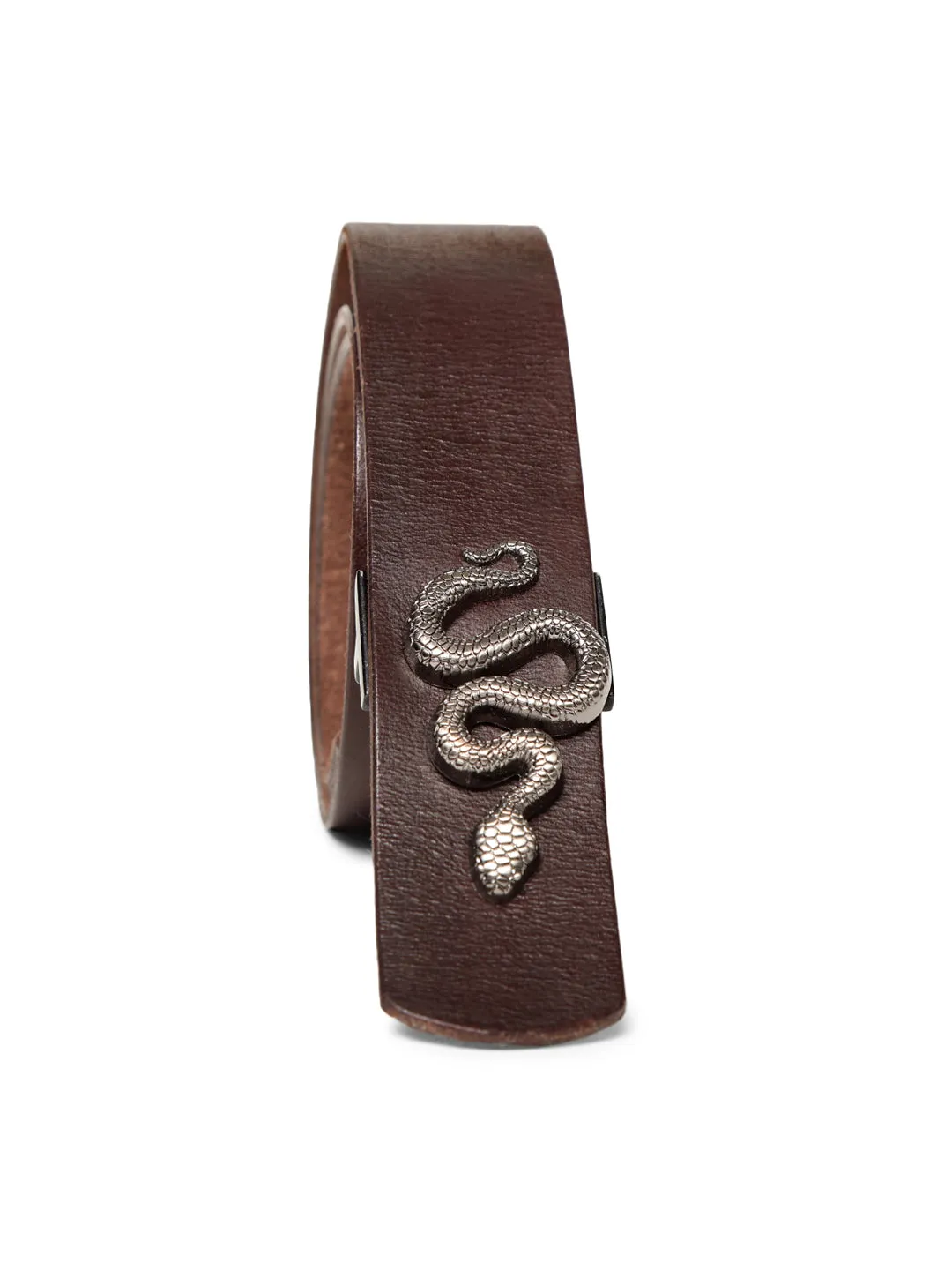 Brown Plain Belt With Snake-shaped Metal Buckle By Art N Vintage