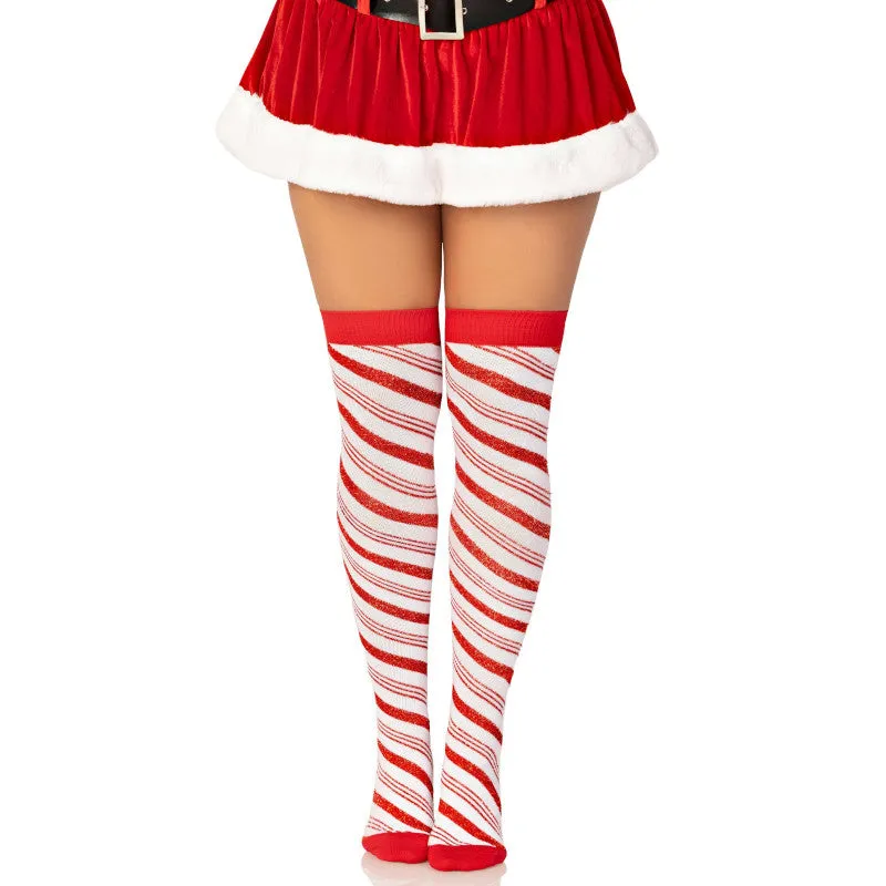 Candy Cane Over the Knee Socks - Leg Avenue