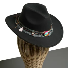 Chokore Boho-Tibetan Ethnic Cowboy Hat (Black)