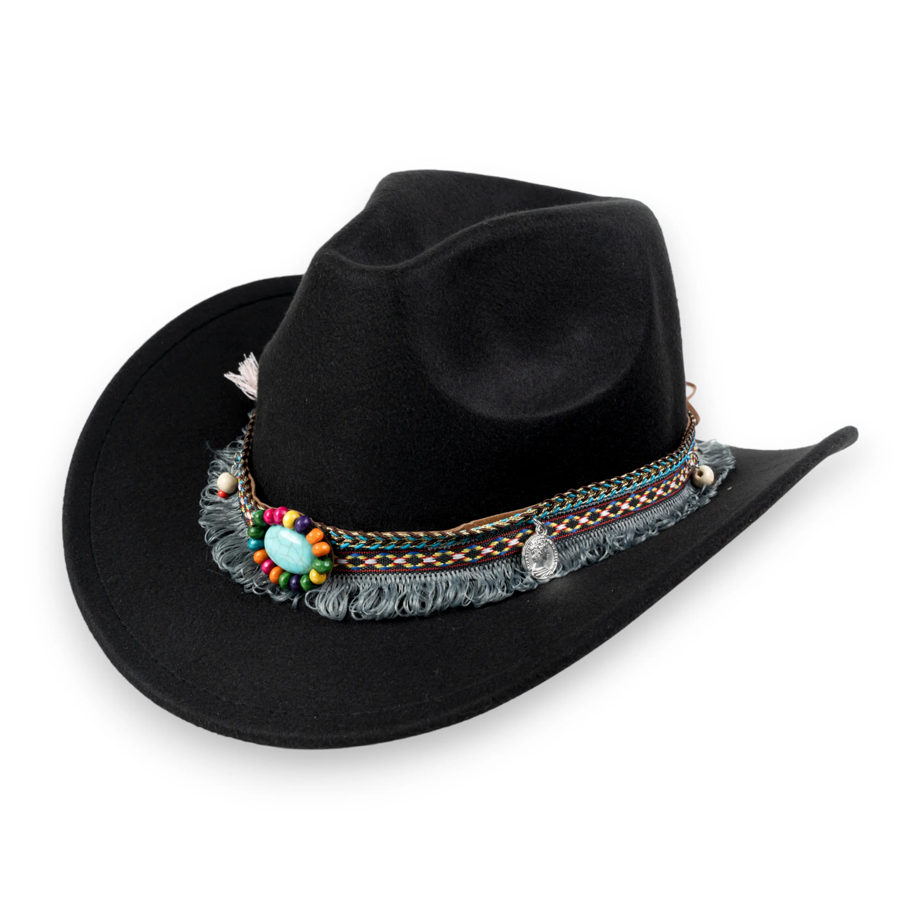 Chokore Boho-Tibetan Ethnic Cowboy Hat (Black)