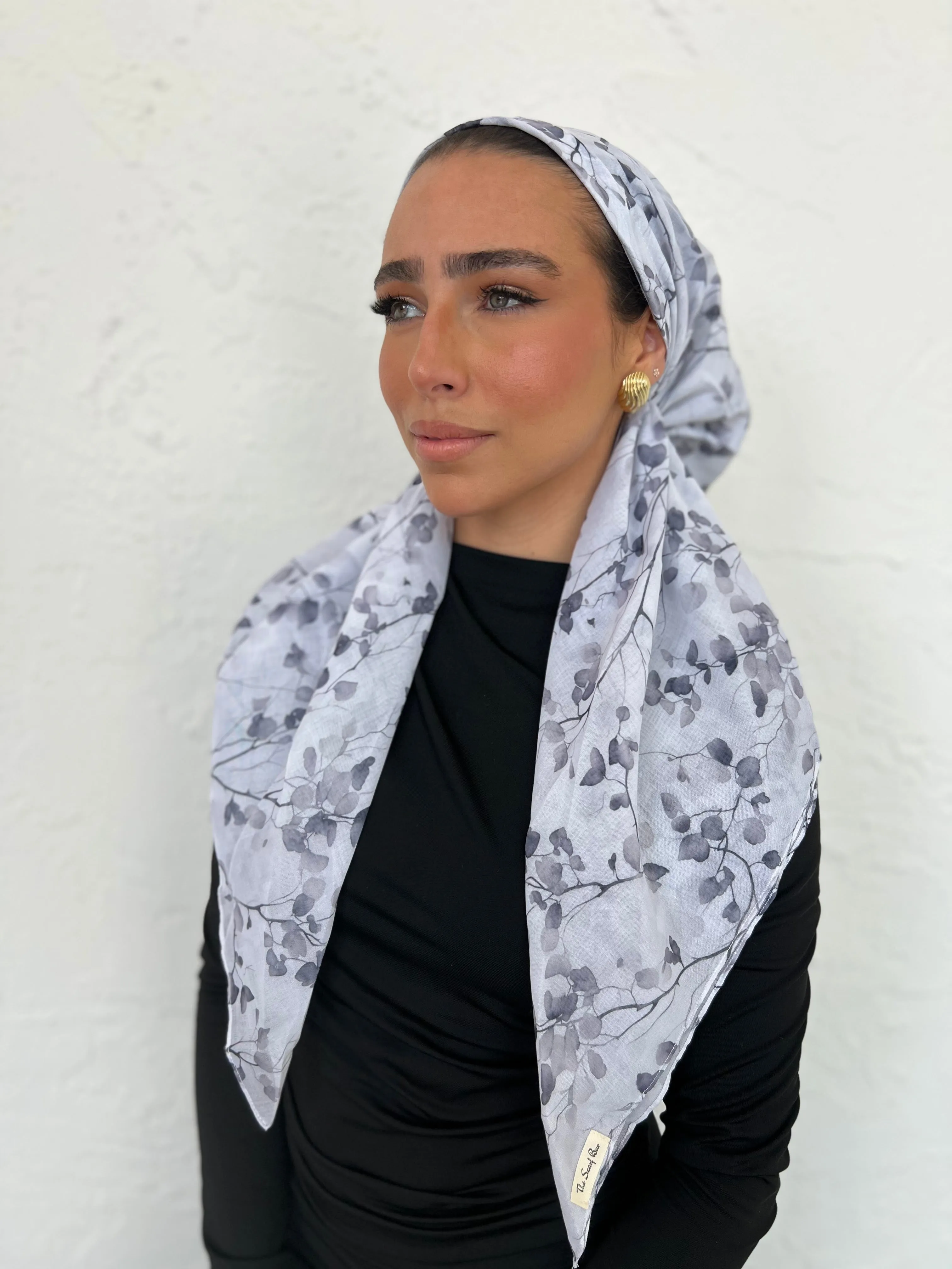 CLASSIC PRETIED Stone Blue Petals Head Scarf (WITH VELVET GRIP)