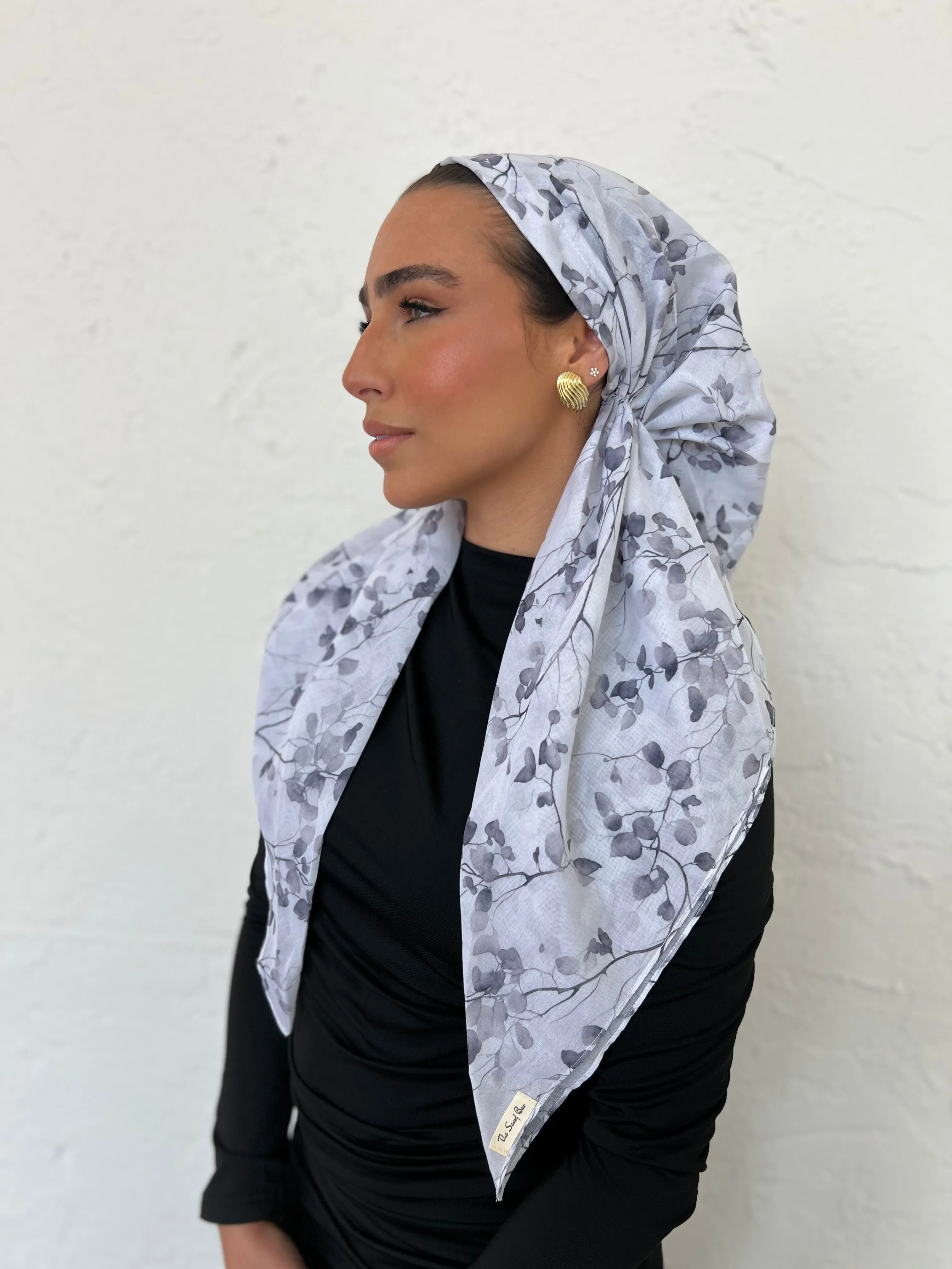 CLASSIC PRETIED Stone Blue Petals Head Scarf (WITH VELVET GRIP)