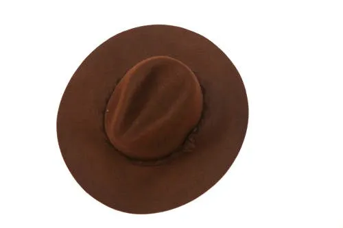 Clipperton Fedora Hat With Extended Brim Boho Dark Brown Felt Twisted Knotted Hat Band Festival Hat