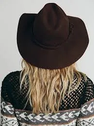 Clipperton Fedora Hat With Extended Brim Boho Dark Brown Felt Twisted Knotted Hat Band Festival Hat