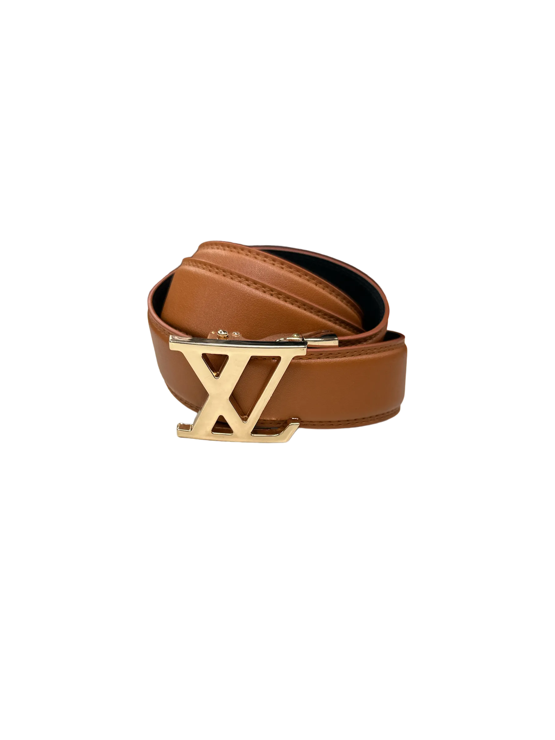 Cognac Men's Belt Genuine Leathers Gold Buckle Fashion Design