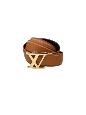 Cognac Men's Belt Genuine Leathers Gold Buckle Fashion Design