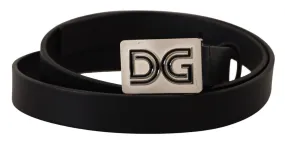 Dolce & Gabbana Leather Silver DG Logo Buckle Belt