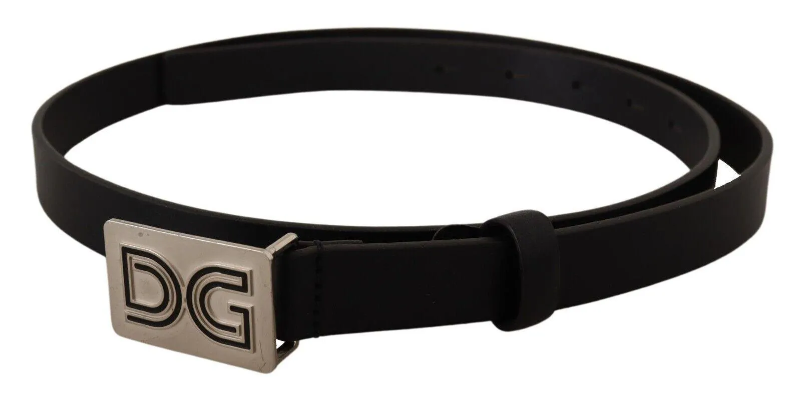 Dolce & Gabbana Leather Silver DG Logo Buckle Belt