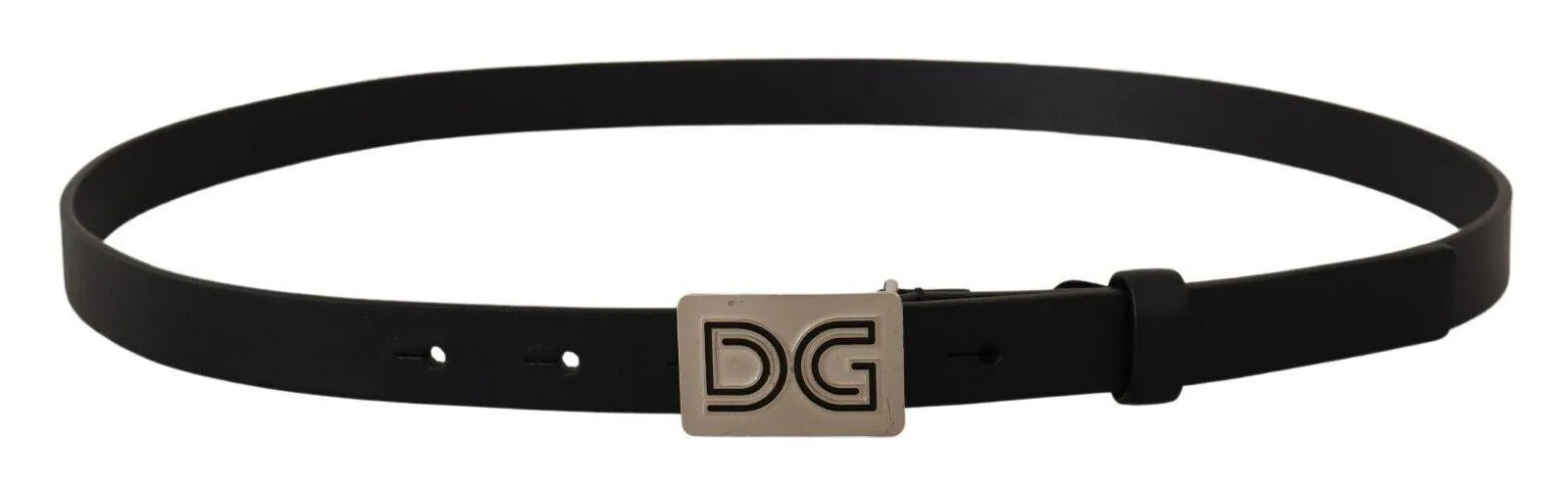 Dolce & Gabbana Leather Silver DG Logo Buckle Belt