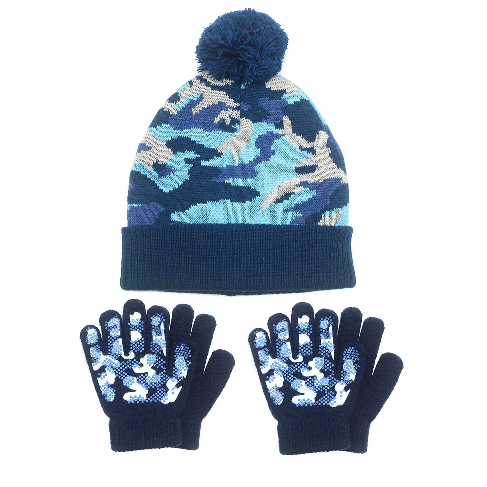 EvridWear Kids Blue Winter Hat & Gloves Set - Earflap Beanie   2 Pairs Gloves (Ages 4-6)