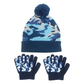 EvridWear Kids Blue Winter Hat & Gloves Set - Earflap Beanie   2 Pairs Gloves (Ages 4-6)