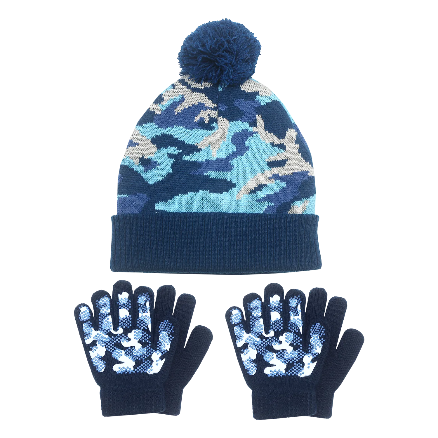 EvridWear Kids Blue Winter Hat & Gloves Set - Earflap Beanie   2 Pairs Gloves (Ages 4-6)