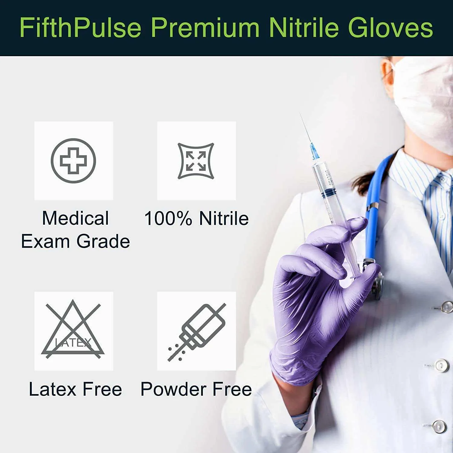 FifthPulse Lilac Nitrile Exam Gloves