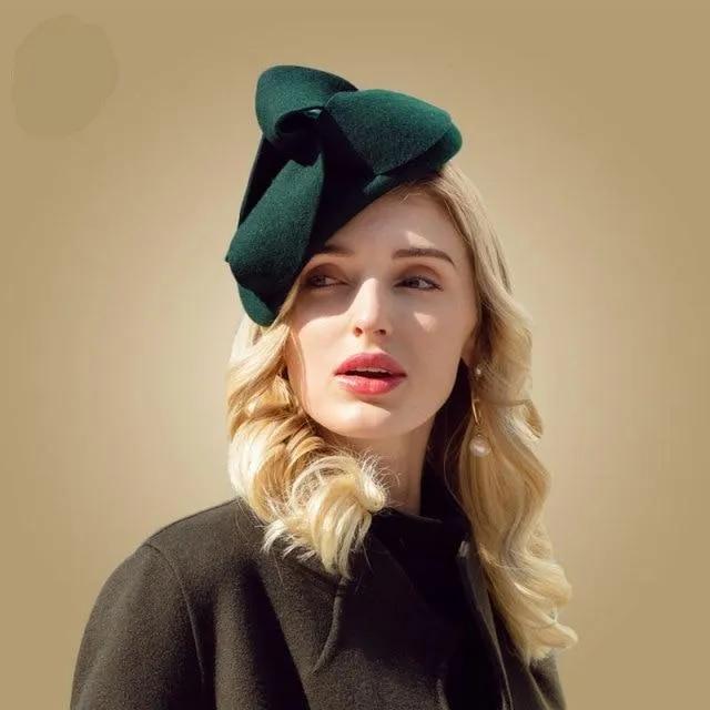 Green 100% Wool Ladies Pillbox Hat Church Hats Fascinators