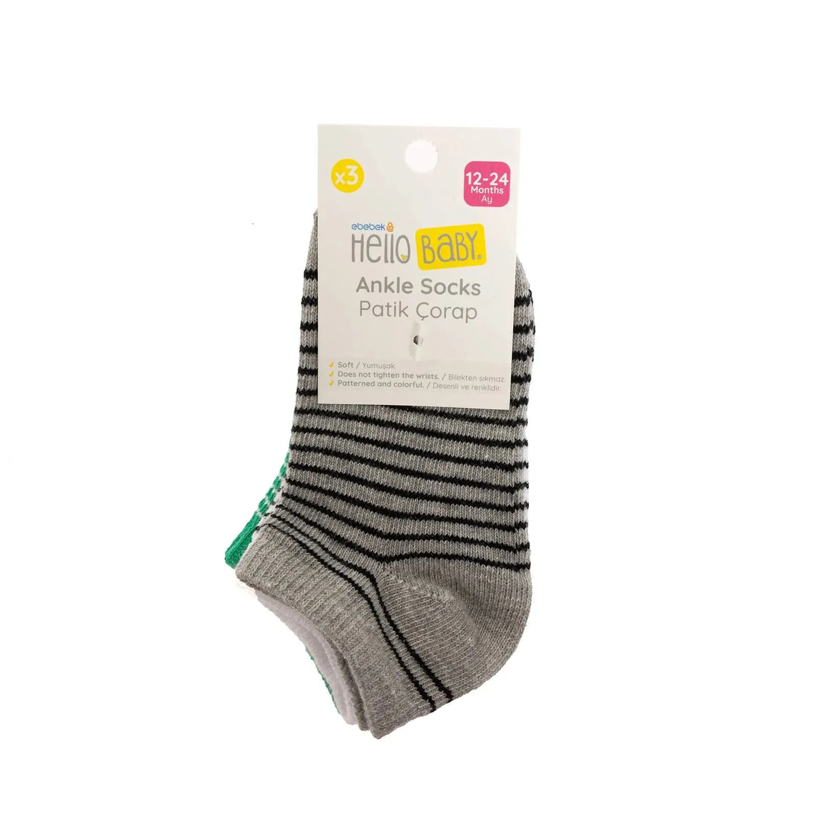 HelloBaby Baby Boy Pack of 3 Socks - Grey