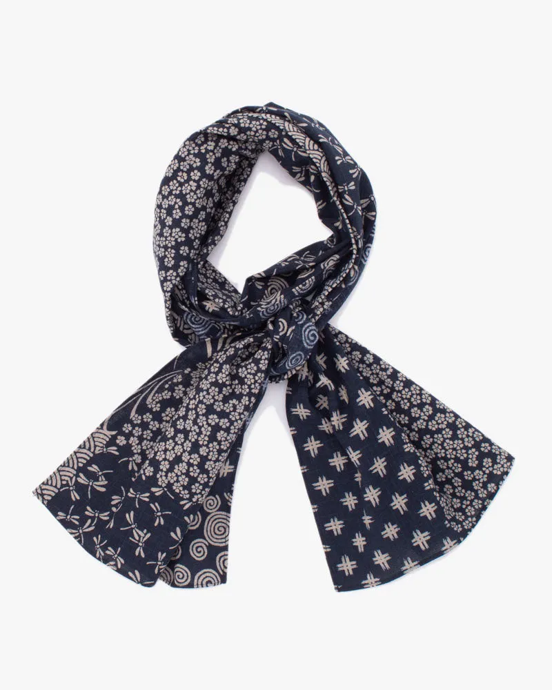 Kiriko Original Scarf, Classic, Indigo Igeta Sakura and Swirls