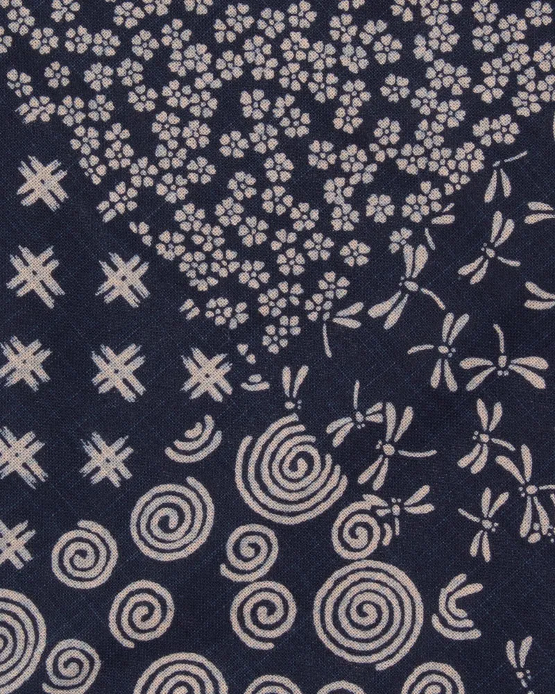 Kiriko Original Scarf, Classic, Indigo Igeta Sakura and Swirls