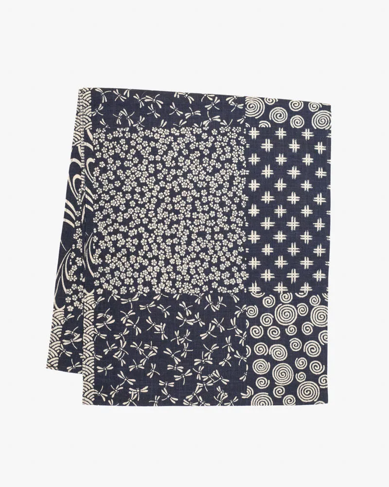 Kiriko Original Scarf, Classic, Indigo Igeta Sakura and Swirls