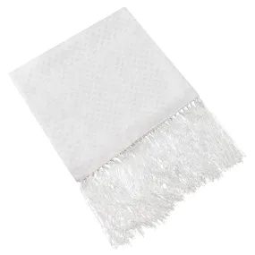 Mens Arosa White Silk Fringe Scarf #1 Thick Squares