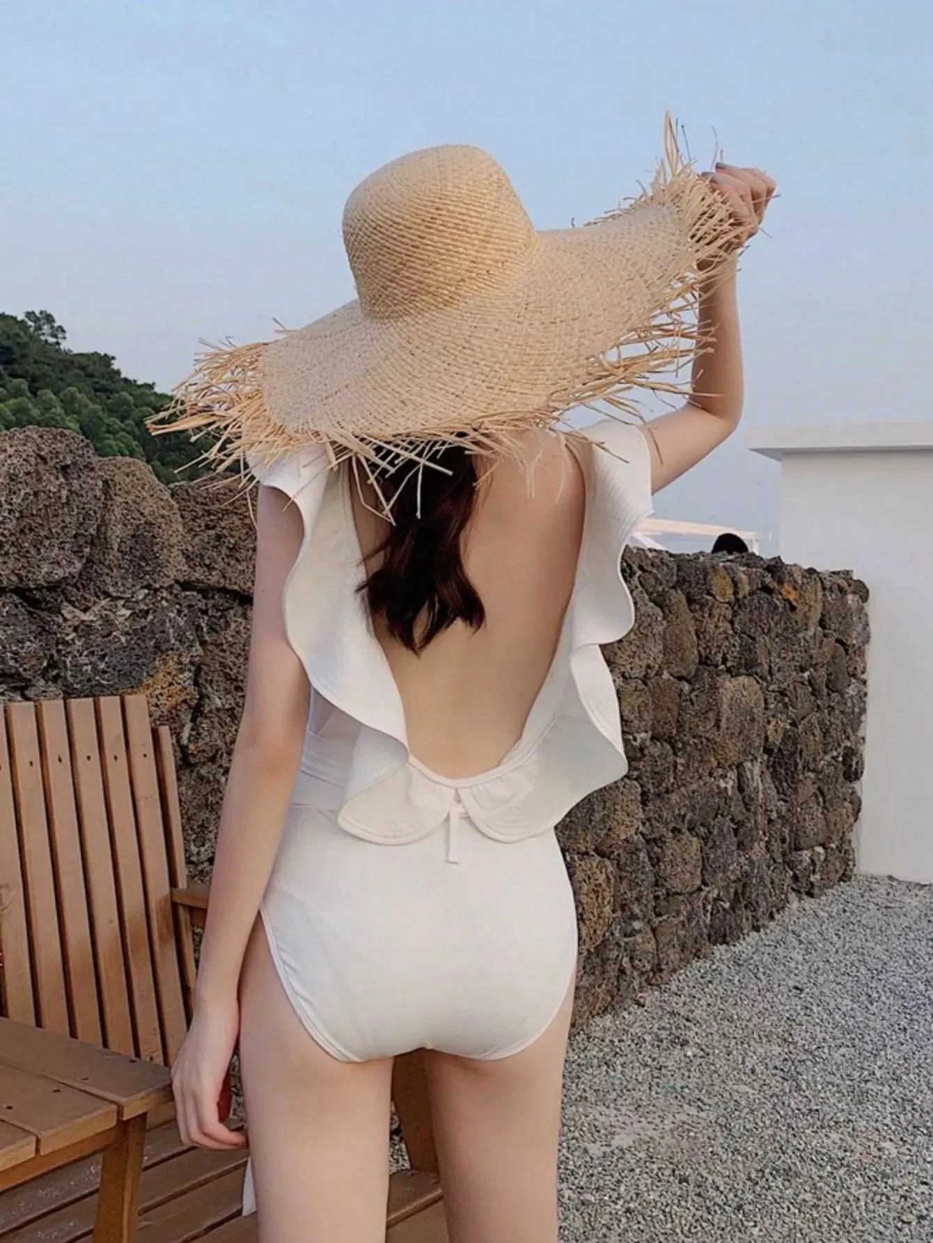 Oversized Wide Brim Hats Boho Raw Hem Sun Hat Elegant Summer Straw Hats Trendy Khaki Travel Beach Hats For Women Girls